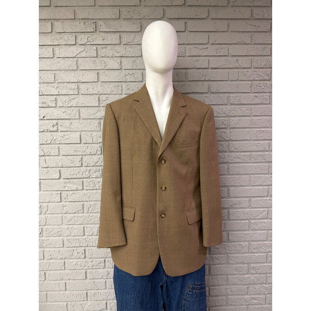 Oleg Cassini Men’s Windowpane Check Wool Sport Blazer Jacket Size 44R